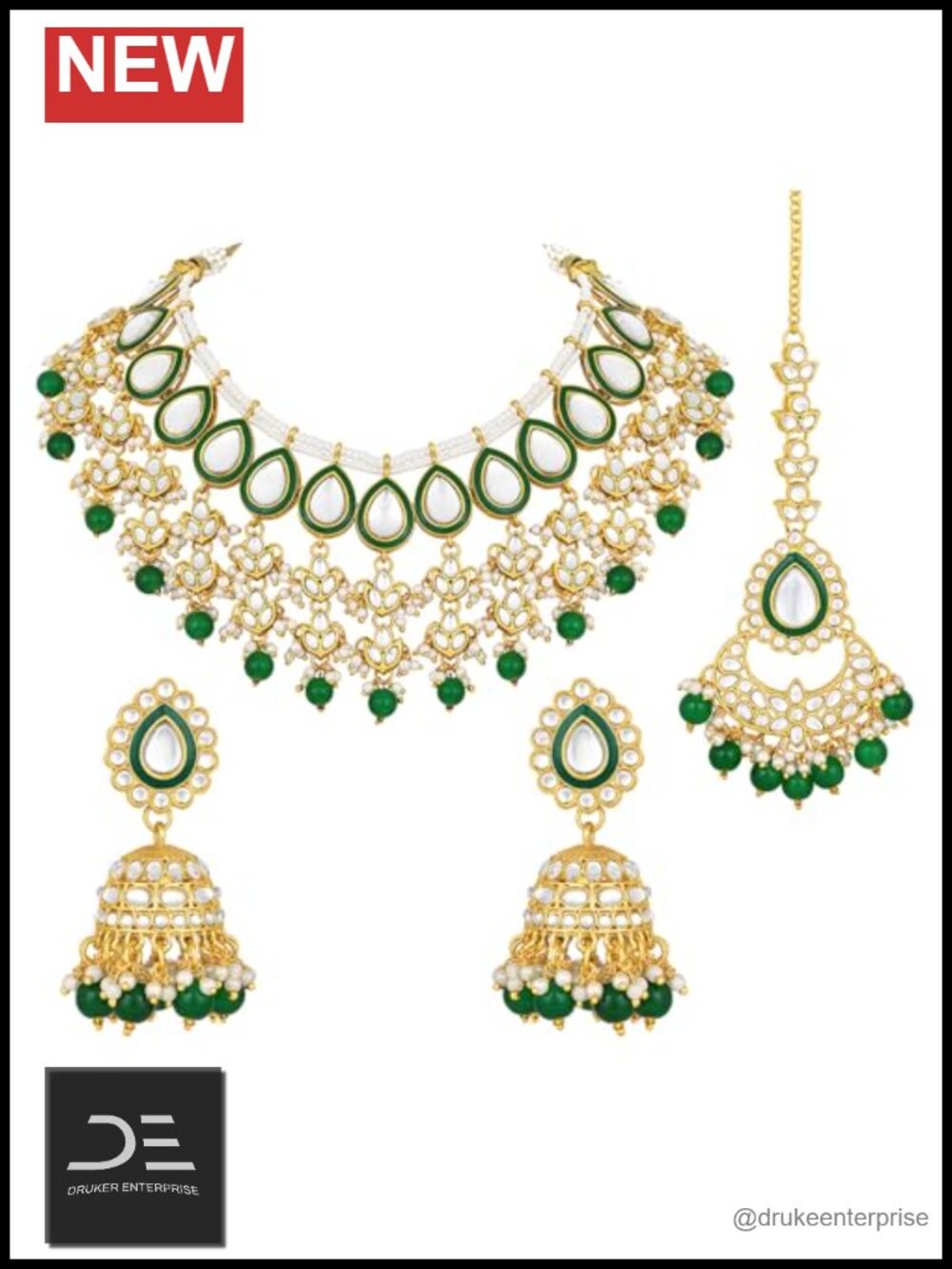 Indian Ethnic Jewelry Set Necklace Earrings Maangtikka Brass Alloy Traditional
